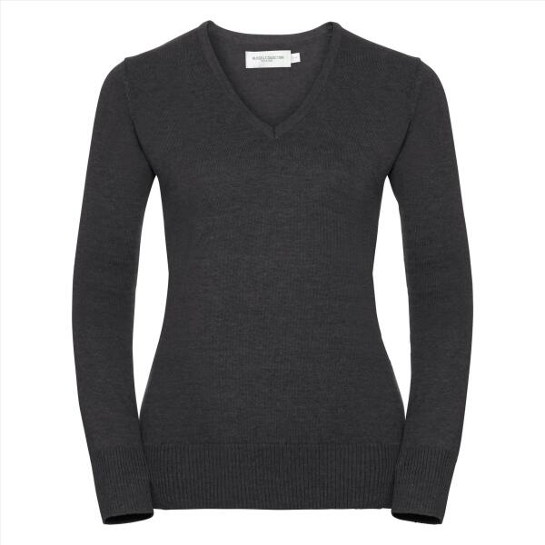 RUS Ladies V-Neck Knitted Pullover, Charcoal Marl, XXL