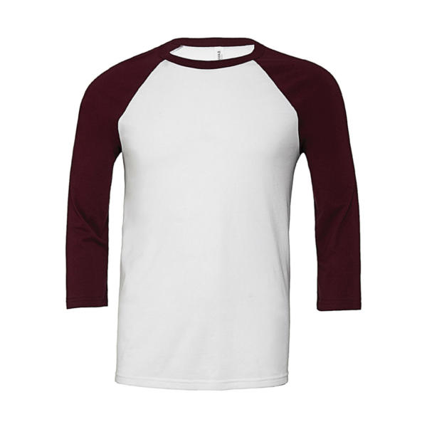 Unisex 3/4 Sleeve Baseball T-Shirt - White/Maroon - S