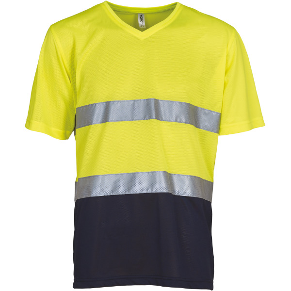 Hi-Vis Top Cool T-shirt V-Ausschnitt Hi Vis Yellow / Navy S