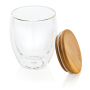 Dubbelwandige borosilicaat glas met bamboe deksel 250ml, transparant