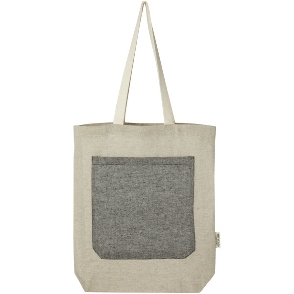 Pheebs 150 g/m² recycled cotton tote bag with front pocket 9L - Natural/Heather black