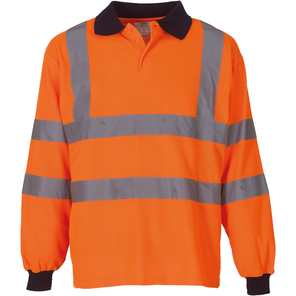YOKO Langärmliges Poloshirt in Warnfarbe Hi Vis Orange XXL