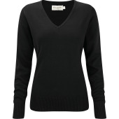 Ladies' V-neck Knitted Pullover Black S