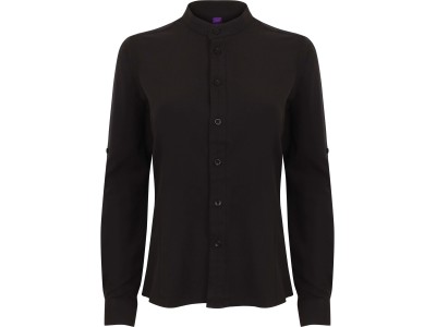 Ladies' mandarin shirt with roll-tan sleeve Ladies' mandarin shirt with roll-tan sleeve