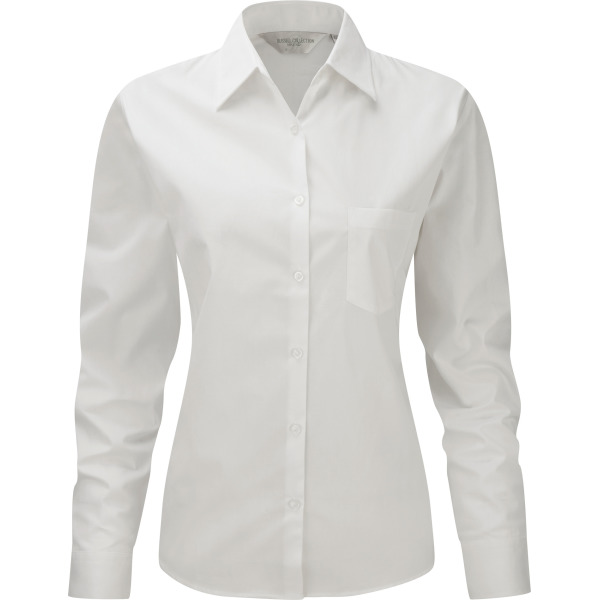 Ladies' Ls Pure Cotton Easy Care Poplin Shirt White XXL