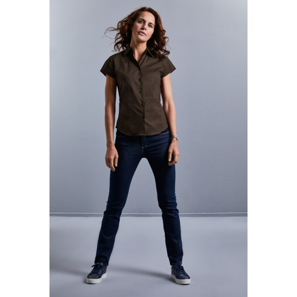 Ladies' Short Sleeve Easy Care Fitted Shirt Chocolate S