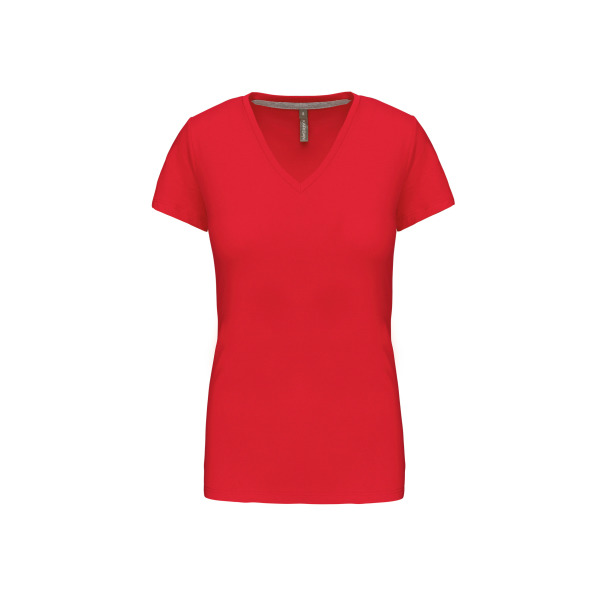 Dames T-shirt V-hals Korte Mouwen Red XL