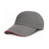 Brushed Cotton Sandwich Cap - Grey/Red - One Size