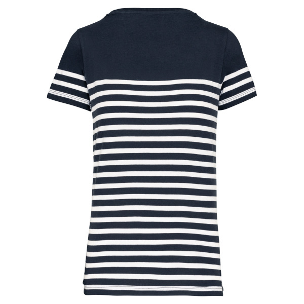 Marine-t-shirt ronde hals Bio dames Navy / White Stripes XS