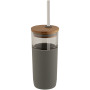 Arlo 600 ml glass tumbler with bamboo lid - Grey