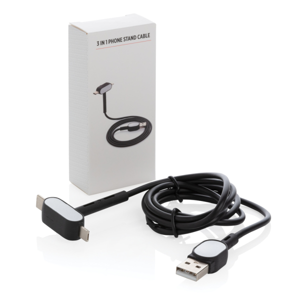 3-in-1 phone stand cable, black