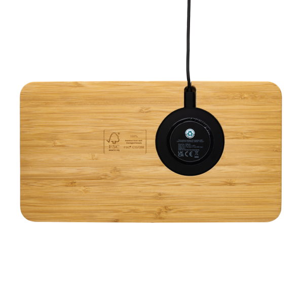 Bamboo desk organiser 10W wireless charger, brown