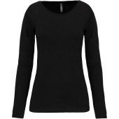 Dames-t-shirt ronde hals lange mouwen Black XXL