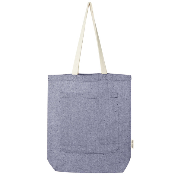 Pheebs 150 g/m² recycled cotton tote bag with front pocket 9L - Heather blue