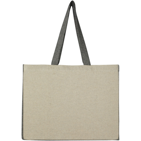 Pheebs 190 g/m² recycled cotton gusset tote bag with contrast sides 18L - Heather natural/Heather black
