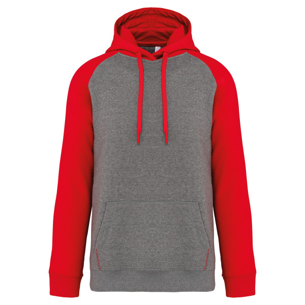 Tweekleurige sweater met capuchon volwassene Grey Heather / Sporty Red XXL