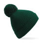 Engineered Knit Ribbed Pom Pom Beanie - Bottle Green - One Size