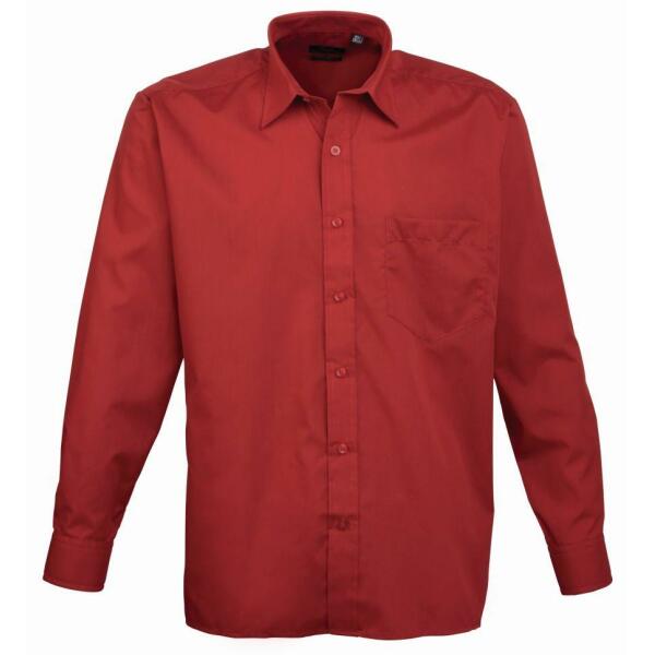 Long Sleeve Poplin Shirt, Burgundy, 17.5, Premier