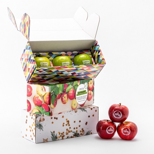 Geschenkverpakking incl. 3 appels met bedrukking