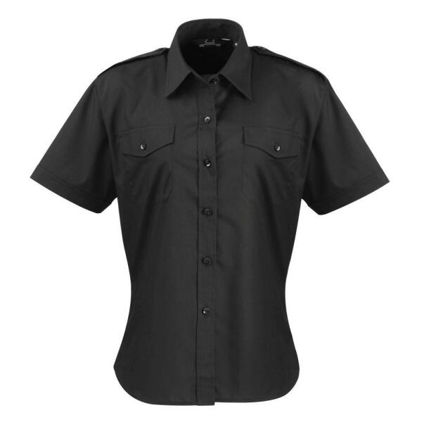 Ladies Short Sleeve Pilot Shirt, Black, 10, Premier