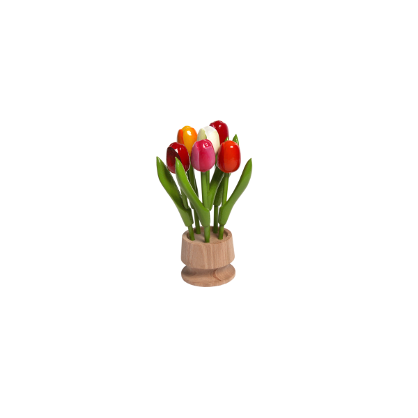 6 tulpen in een houten potje