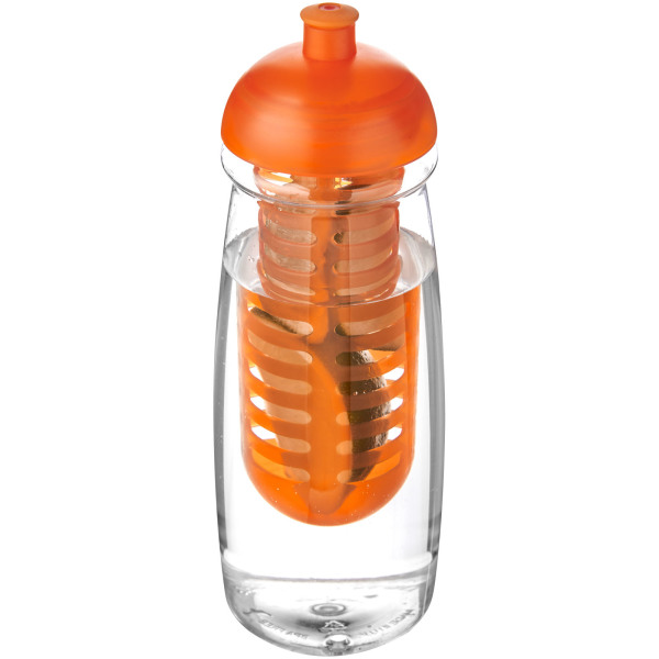 H2O Active® Pulse 600 ml bidon en infuser met koepeldeksel - Transparant/Oranje