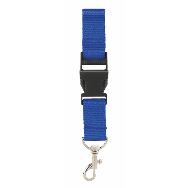 Onbedrukt Breed Keycord met buckle en safety clip - blauw