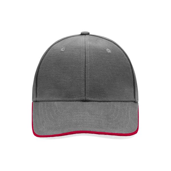MB6197 6 Panel Double Sandwich Cap - dark-grey/red/white - one size