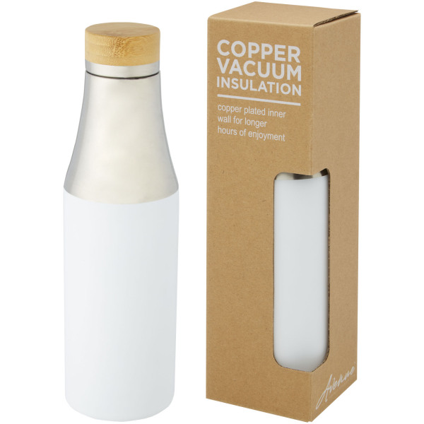 Hulan 540 ml copper vacuum insulated stainless steel bottle with bamboo lid - White