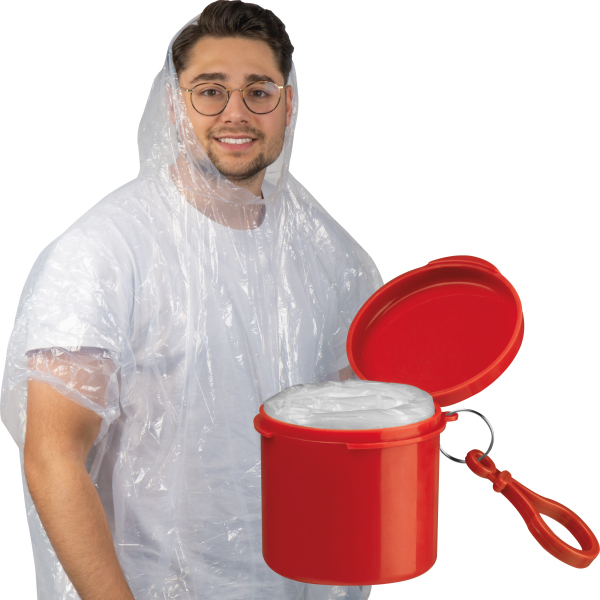 Regenponcho in een kunststof doosje