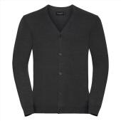 RUS Men V-Neck Knitted Cardigan, Charcoal Marl, M