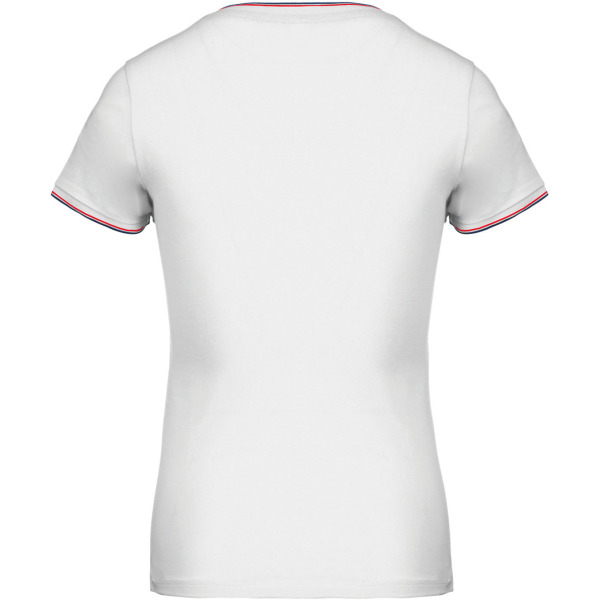 Dames-t-shirt piqué V-hals White / Navy / Red S