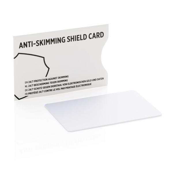 Anti-skimming RFID shield card with active jamming chip, whi