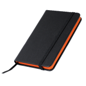 Notitieboekje A6 zwart met kleuropsnede, elastiek en leeslint, 60 pagina`s Notitieboekje A6 zwart met kleuropsnede, elastiek en leeslint, 60 pagina`s