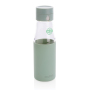 Ukiyo glass hydration tracking bottle with sleeve, green