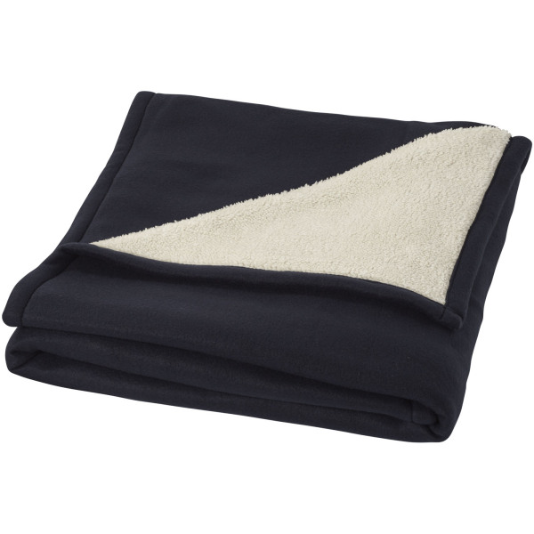 Springwood soft fleece and sherpa plaid blanket - Navy/Off white