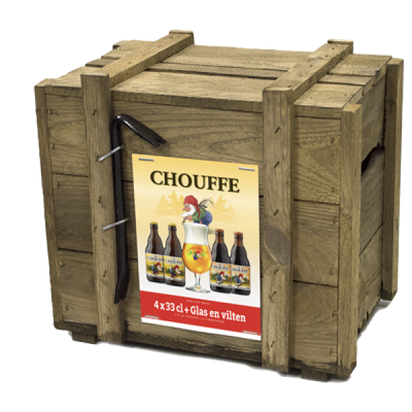 La Chouffe bierkist 4 flesjes x 33 cl met glas