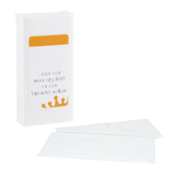 Pakje met 10 papieren zakdoekjes full colour label