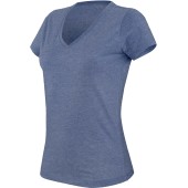 Dames-t-shirt V-hals korte mouwen polykatoen Blue Heather S