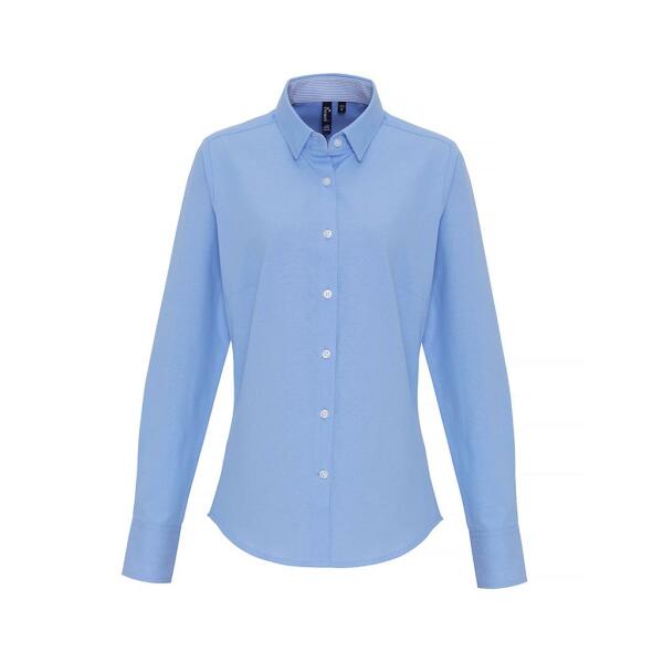 Ladies Long Sleeve Striped Oxford Shirt, Oxford Blue, L, Premier