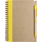 Draadgebonden notitieboekje met balpen geel