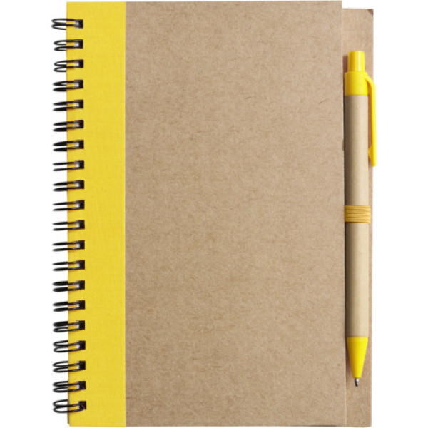 Draadgebonden notitieboekje met balpen Stella geel
