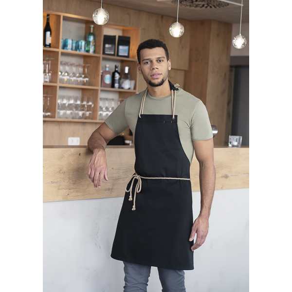 Bib Apron New-Nature , from sustainable material , 65 % GRS Certified Recycled Polyester / 35 % Conventional Cotton