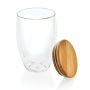 Dubbelwandig borosilicaatglas met bamboe deksel 250ml set, t