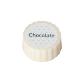 Logobonbon van witte chocolade met hazelnoot praline, rechthoekig of rond, opdruk tot in full colour, bulk verpakt