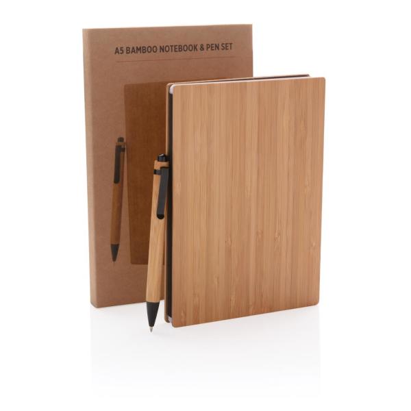 A5 Bamboo notebook & pen set, brown