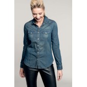 Dames denim blouse lange mouwen Blue Jean M