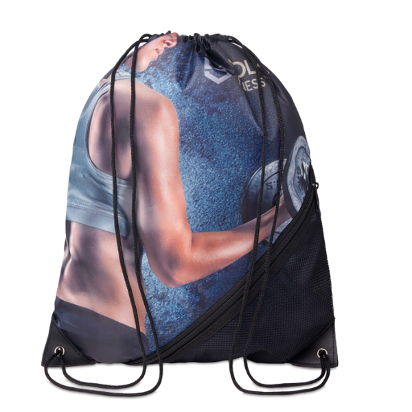 RPET drawstring bag with zippered mesh pouch