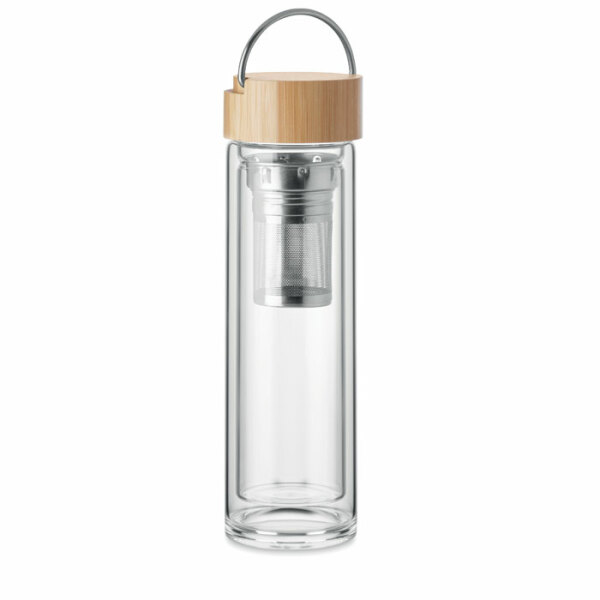Double wall glass bottle with tea infuser