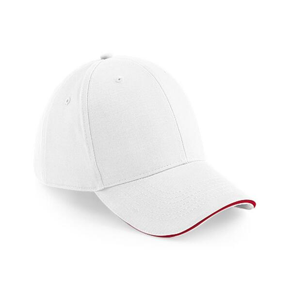 Athleisure 6 Panel Cap, White/Classic Red, ONE, Beechfield